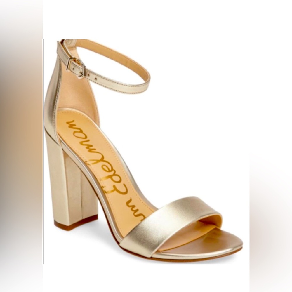 Sam Edelman Gold Heels with Block Heel and Ankle Strap